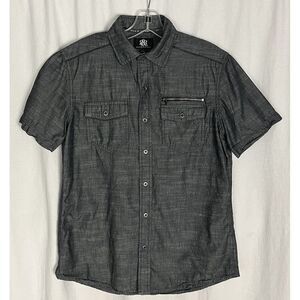Rock & Republic Shirt Mens‎ S Dark Gray Button Front Short Sleeve Zipper Pockets